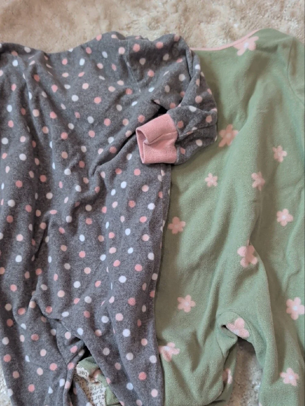 Carter's Green & Gray Footed One-Piece Sleepers with Pink Accents Set Of 2